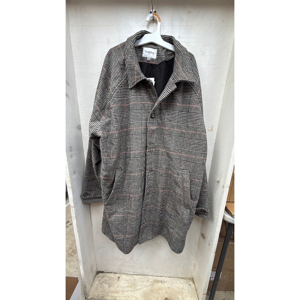 #77 New Goodfellow & Co Men's Plaid Brown & Black Long Jacket Size XXL